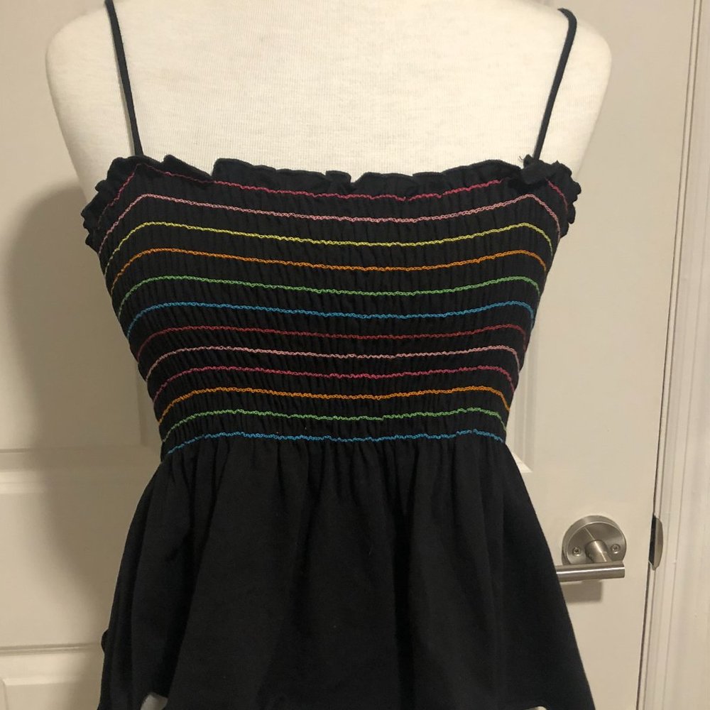 Black Tank Top with Rainbow Threading